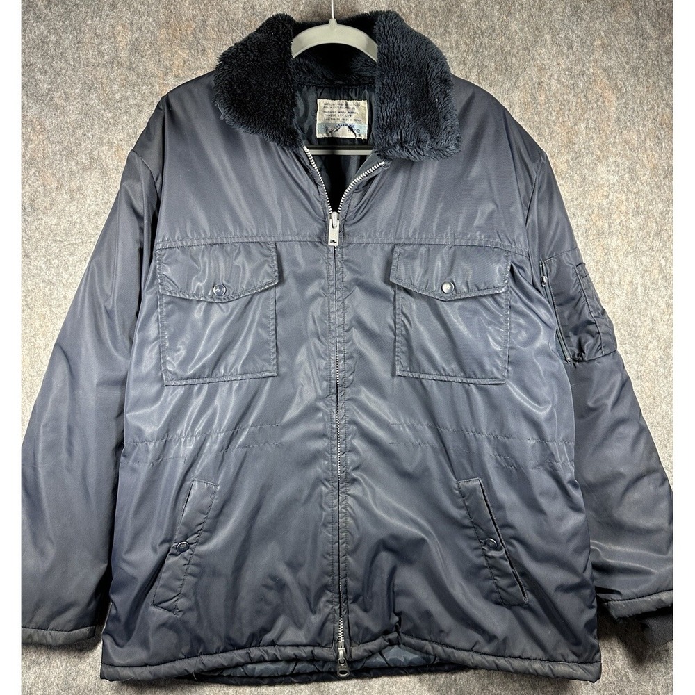 Vintage Sears Work Leisure Parka Jacket Mens XL Blue Full Zip Coat Hood Pockets